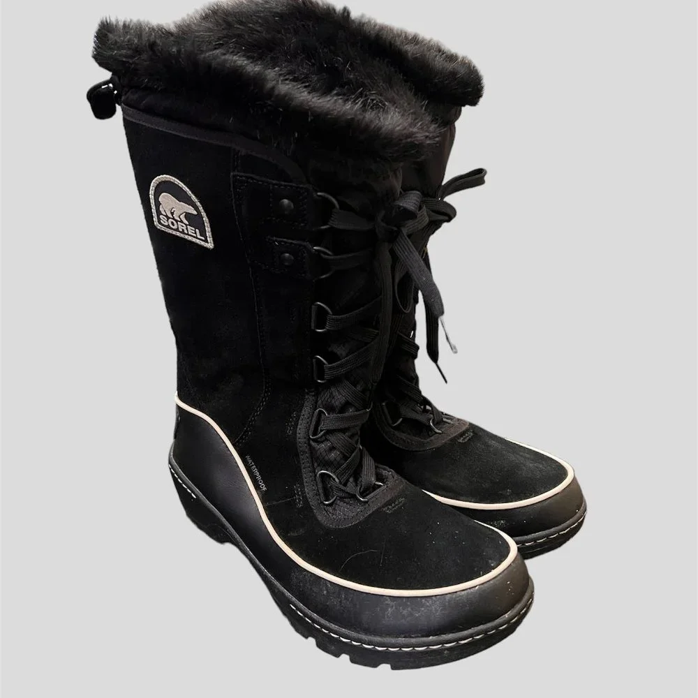 Sorel size 9 black waterproof fur lined winter boots